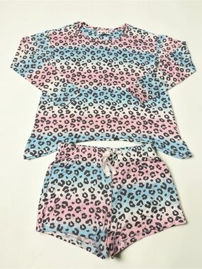 Women’s Pink Blue Ombré Leopard Pajama Set Size Small NWT KIKIT